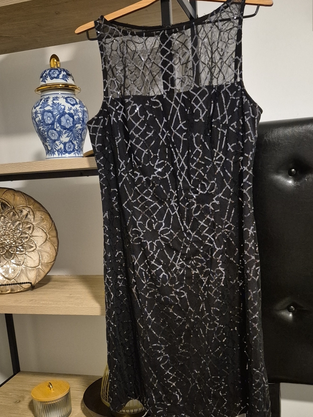 American Living Black Dress with Silver Sequin Lattice